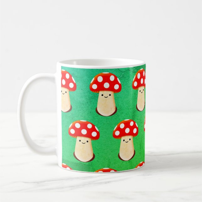 Cute Mushroom Drawing Pattern Coffee Mug (Left)