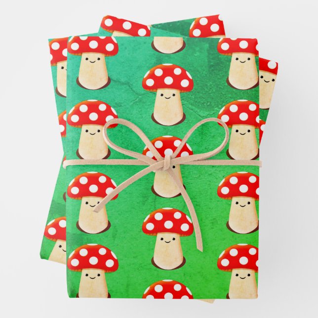 Cute Mushroom Drawing Pattern Wrapping Paper Sheet (In situ)