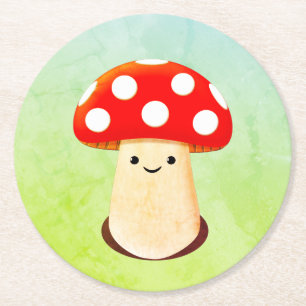 Cute Mushroom Drawing Round Paper Coaster