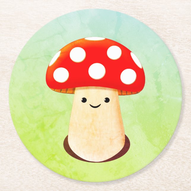 Cute Mushroom Drawing Round Paper Coaster (Front)