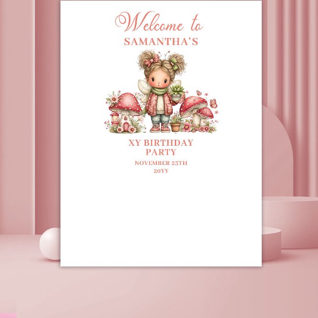 Cute Mushroom Fairy 7th Birthday Backdrop Tapestry (Cute Mushroom Fairy 7th Birthday Backdrop)