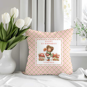 Cute Mushroom Fairy 7th Birthday Throw Pillow