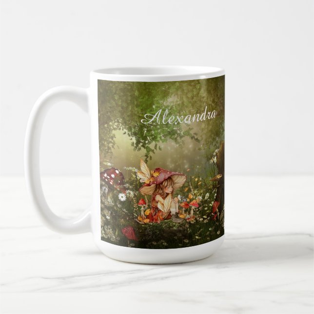 Cute Mushroom Fairy in the Forest Coffee Mug (Left)
