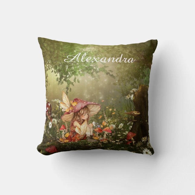 Cute Mushroom Fairy in the Forest Cushion (Front)