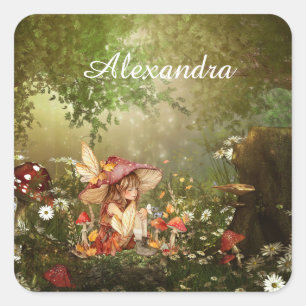 Cute Mushroom Fairy in the Forest Square Sticker