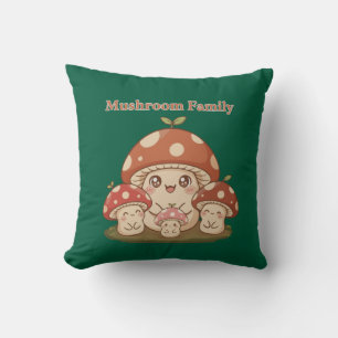 Cute Mushroom Family Kawaii Cottagecore Cushion