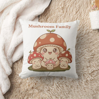 Cute Mushroom Family Retro Kawaii Forest Fungi Art Cushion