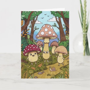 Cute Mushroom Forest Woodland Toadstool Whimsical Card