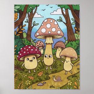 Cute Mushroom Forest Woodland Toadstool Whimsical Poster