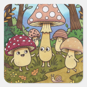 Cute Mushroom Forest Woodland Toadstool Whimsical Square Sticker
