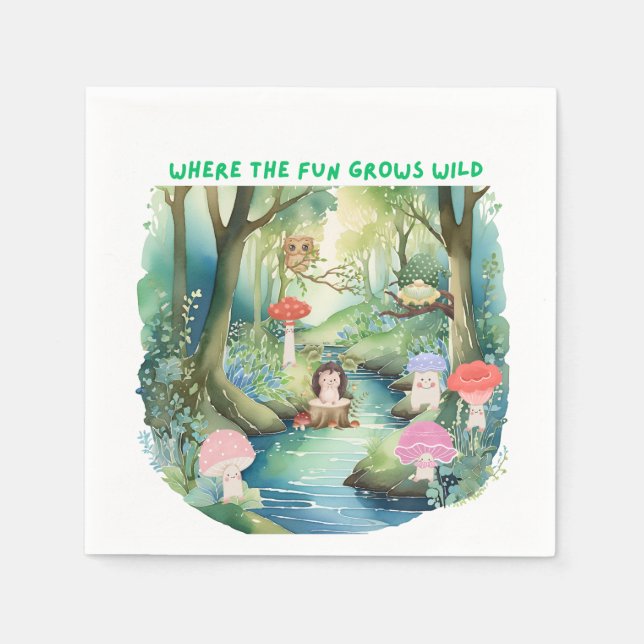 Cute Mushroom Friends with their Forest Friends Napkin (Front)