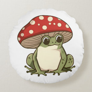 Cute mushroom frog round cushion