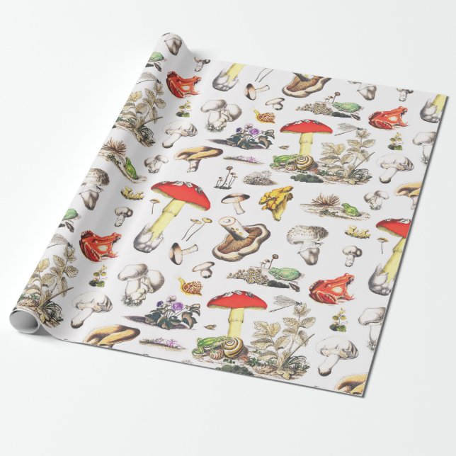 Cute Mushroom Frog Snail Forest Pattern Wrapping Paper (Unrolled)