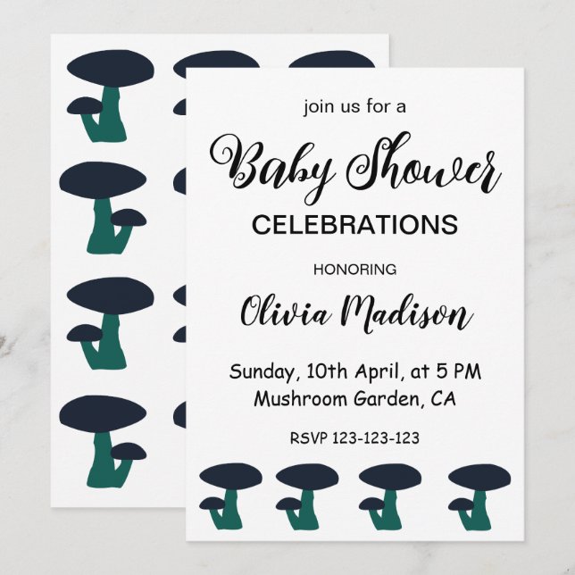 Cute Mushroom Gender Neutral Baby Shower Invitation (Front/Back)