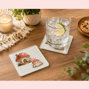 Cute Mushroom House Coaster Whimsical Cottagecor