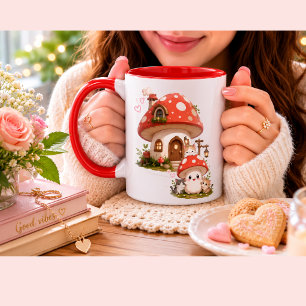 Cute Mushroom House Coffee Mug Whimsical Woodlan