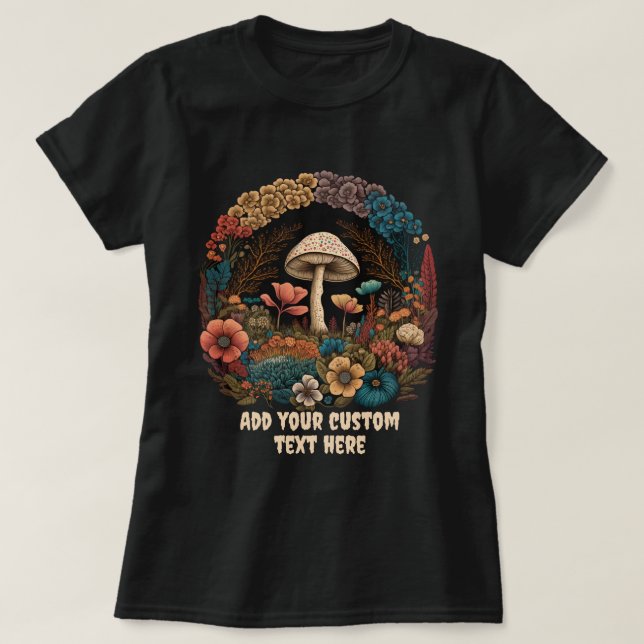 Cute Mushroom House Floral, Mushroom Lovers T-Shirt (Design Front)