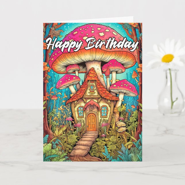Cute Mushroom House Illustration Card (Small Plant)