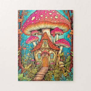 Cute Mushroom House Illustration Jigsaw Puzzle