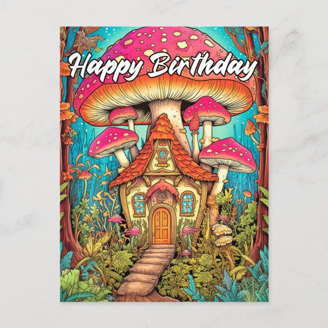 Cute Mushroom House Illustration Postcard (Front)