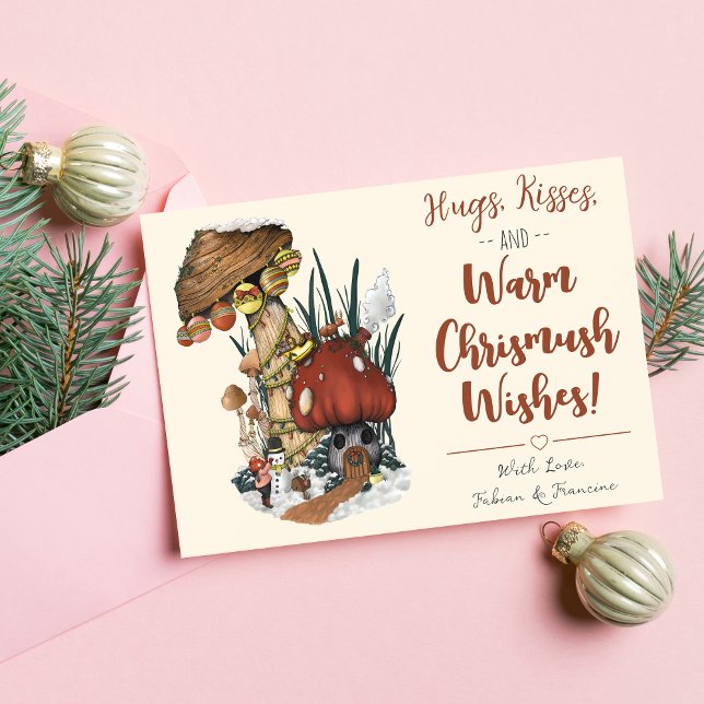 Cute Mushroom House Merry Christmas Magnet Card (Magical Mushroom Magnetic Christmas Cards)