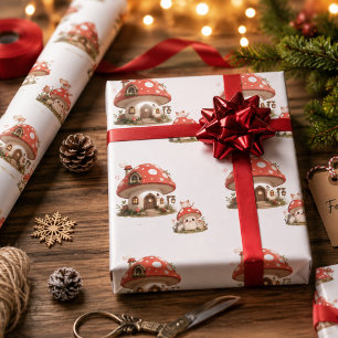 Cute Mushroom House Wrapping Paper Whimsical Cot