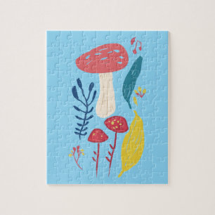 Cute mushroom illustration (BLUE BKGRD) Jigsaw Puzzle