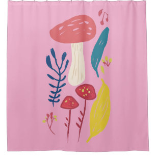 Cute mushroom illustration (PINK BKGRD) Shower Curtain
