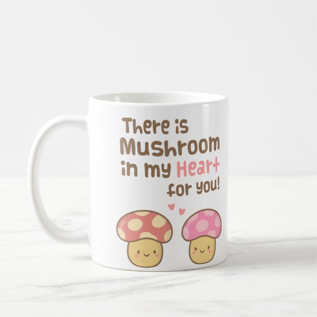 Cute Mushroom in my Heart For You Sweet Pun Coffee Mug (Left)