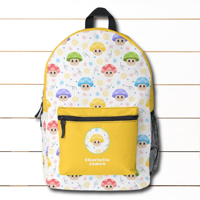 Cute Mushroom Kids Cartoon Personalised Name Printed Backpack (Creator Uploaded)