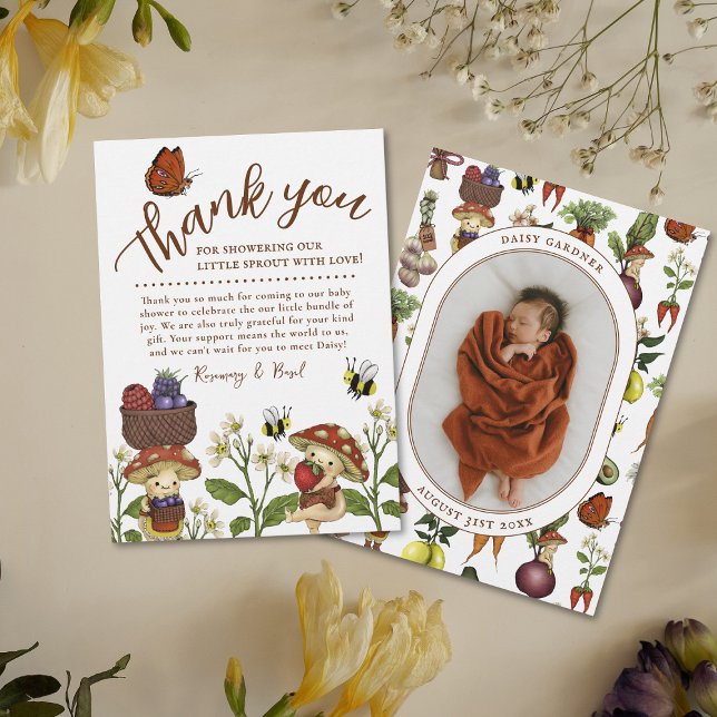 Cute Mushroom Little Sprout Baby Shower Thank You  Card (Creator Uploaded)