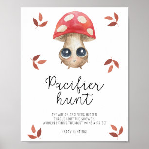 Cute mushroom - pacifier hunt baby shower game poster