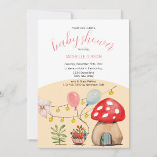 Cute Mushroom Party Watercolor Illustration Invitation