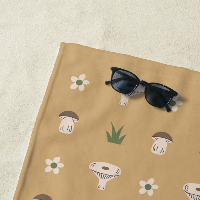 Cute Mushroom Pattern Beach Towel (In Situ)
