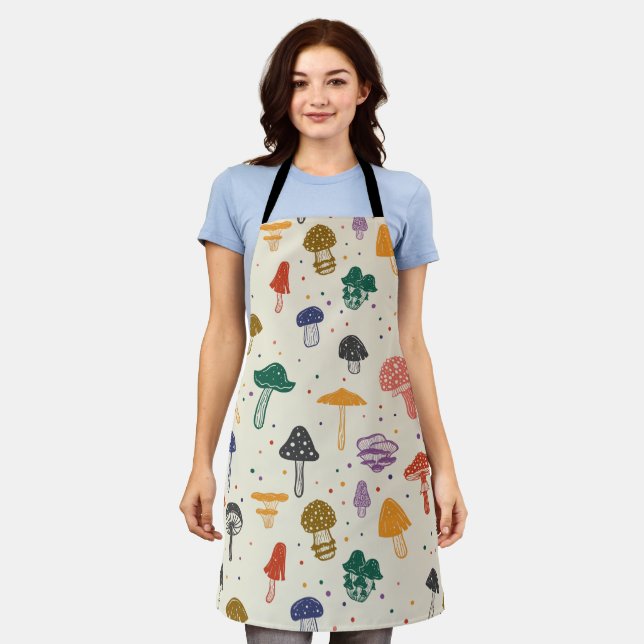 Cute Mushroom Pattern Modern Trendy Style Apron (Worn)