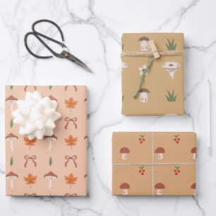 Cute Mushroom Pattern Wrapping Paper Set