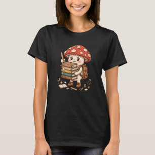 Cute Mushroom Student Stack Books - Kawaii T-Shirt