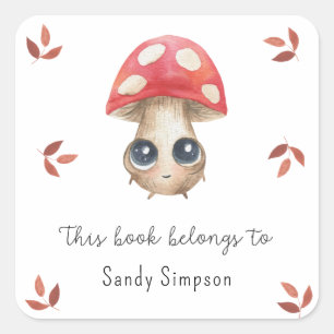 Cute mushroom - this book belongs to square sticker