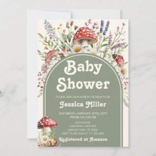 Cute Mushroom Watercolor Baby Shower Invitation
