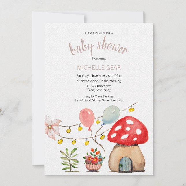 Cute Mushroom Watercolor Illustration Invitation (Front)