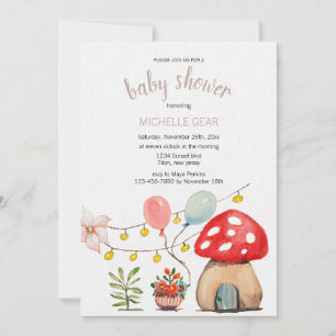 Cute Mushroom Watercolor Illustration Invitation