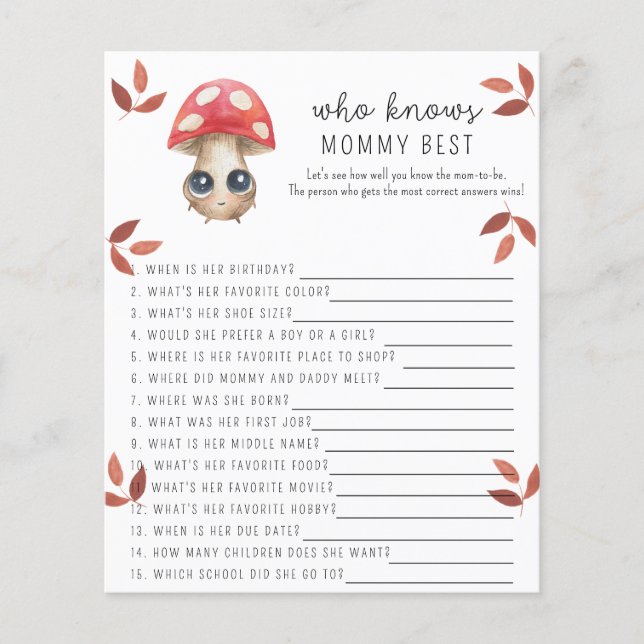 Cute mushroom - Who knows mummy best game (Front)