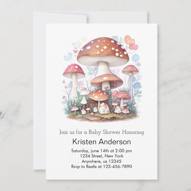 Cute Mushroom Wonderland Bliss Girl Baby Shower Invitation (Front)