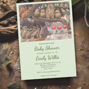 Cute Mushroom Woodland Animals Baby Shower  Invitation