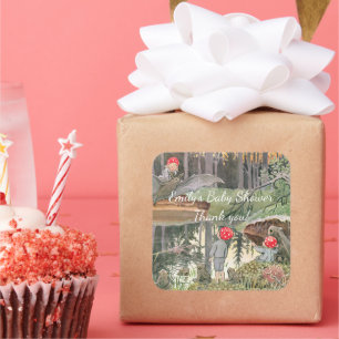 Cute Mushroom Woodland Frog Baby Shower  Square Sticker