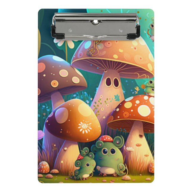 Cute mushrooms and flowers bugs green   clipboard (Front)