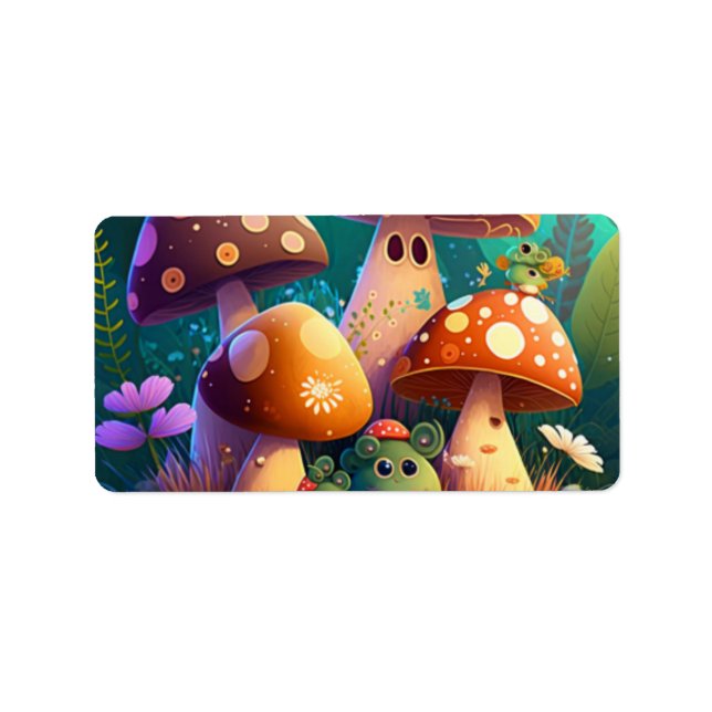 Cute mushrooms and flowers bugs green  label (Front)