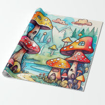 Cute mushrooms cottage core pattern Wrapping Paper