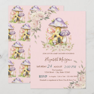 Cute Mushrooms Floral Baby Shower  Invitation