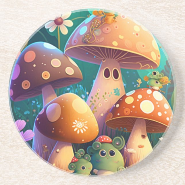 Cute mushrooms in the forest  coaster (Front)